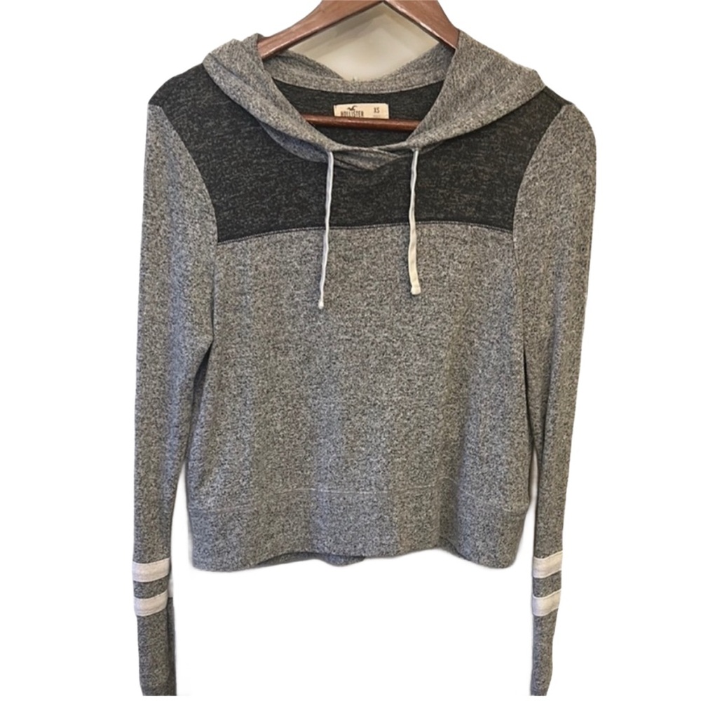 Holster Gray and Charcoal Women's Hoodie Top with White Stripe on Sleeve Size XS